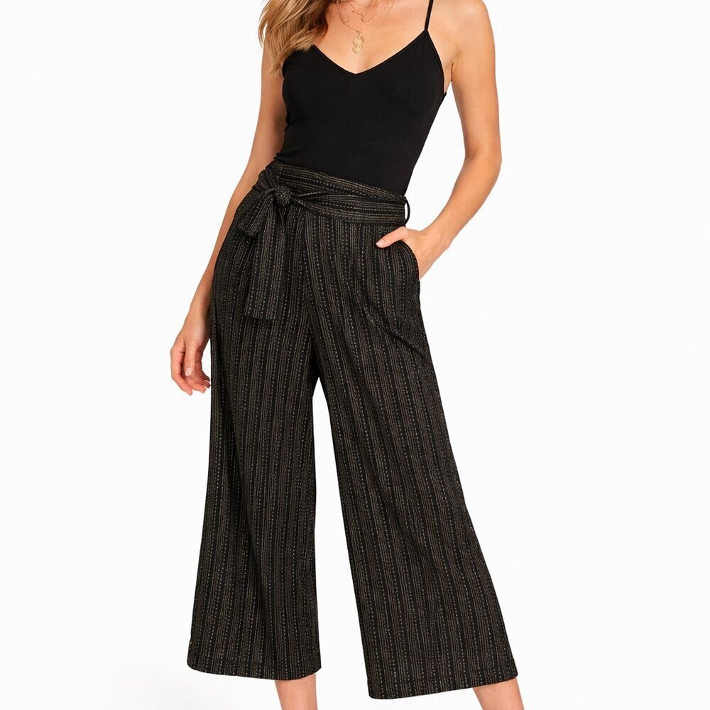 Anthro Eva Franco Blake Wide Leg Pants XS Black Gold Stripe Wrap